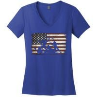 Softball Team American Flag Thanksgiving Christmas Funny Gift Women's V-Neck T-Shirt