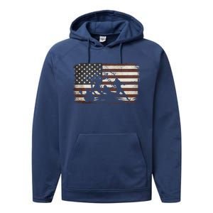 Softball Team American Flag Thanksgiving Christmas Funny Gift Performance Fleece Hoodie