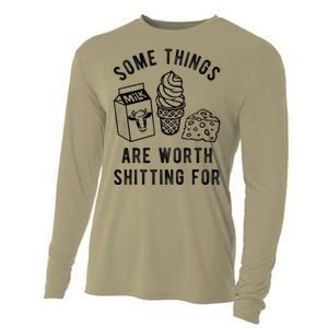 Some Thing Are Worth Shitting For Milk Ice Cream Chesse Food Cooling Performance Long Sleeve Crew