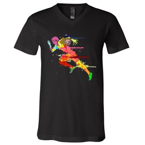 Sprinter Track And Field Runner Running Marathon Gift Idea V-Neck T-Shirt