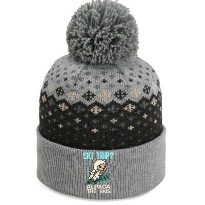 Ski Trip Alpaca The Skis Gift For Skier The Baniff Cuffed Pom Beanie