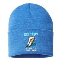 Ski Trip Alpaca The Skis Gift For Skier Sustainable Knit Beanie