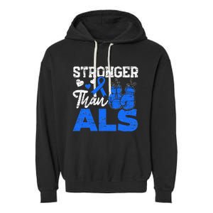 Stronger Than ALS Awareness Ribbon Supporter Warrior Garment-Dyed Fleece Hoodie