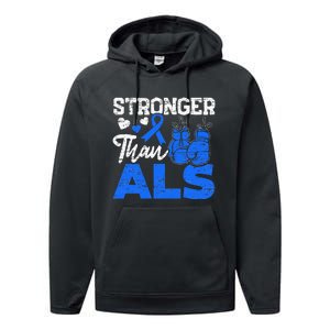 Stronger Than ALS Awareness Ribbon Supporter Warrior Performance Fleece Hoodie