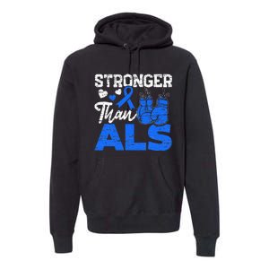 Stronger Than ALS Awareness Ribbon Supporter Warrior Premium Hoodie