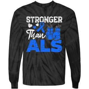 Stronger Than ALS Awareness Ribbon Supporter Warrior Tie-Dye Long Sleeve Shirt