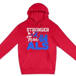 Stronger Than ALS Awareness Ribbon Supporter Warrior Premium Pullover Hoodie