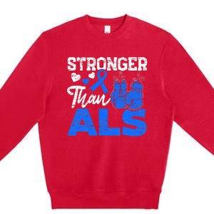 Stronger Than ALS Awareness Ribbon Supporter Warrior Premium Crewneck Sweatshirt