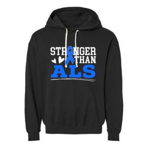 Stronger Than ALS Awareness Ribbon Supporter Warrior Garment-Dyed Fleece Hoodie