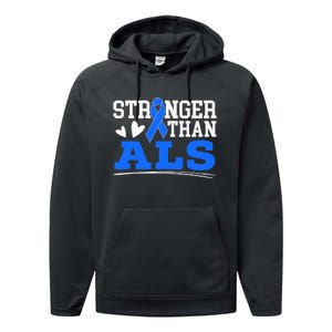 Stronger Than ALS Awareness Ribbon Supporter Warrior Performance Fleece Hoodie