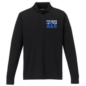 Stronger Than ALS Awareness Ribbon Supporter Warrior Performance Long Sleeve Polo