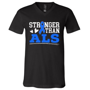 Stronger Than ALS Awareness Ribbon Supporter Warrior V-Neck T-Shirt