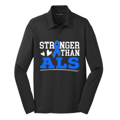 Stronger Than ALS Awareness Ribbon Supporter Warrior Silk Touch Performance Long Sleeve Polo