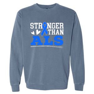 Stronger Than ALS Awareness Ribbon Supporter Warrior Garment-Dyed Sweatshirt