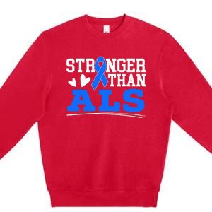 Stronger Than ALS Awareness Ribbon Supporter Warrior Premium Crewneck Sweatshirt