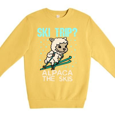 Ski Trip Alpaca The Skis Funny Skier Gift Ski Skiing Lover Cute Gift Premium Crewneck Sweatshirt