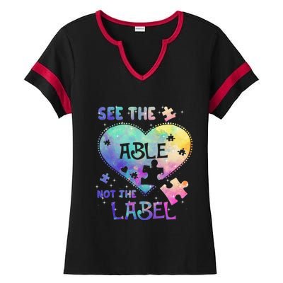 See The Able Not The Label Autism Awareness Month Gift Ladies Halftime Notch Neck Tee