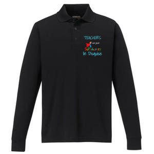 School Teachers Are Superheroes Distressed Design Performance Long Sleeve Polo