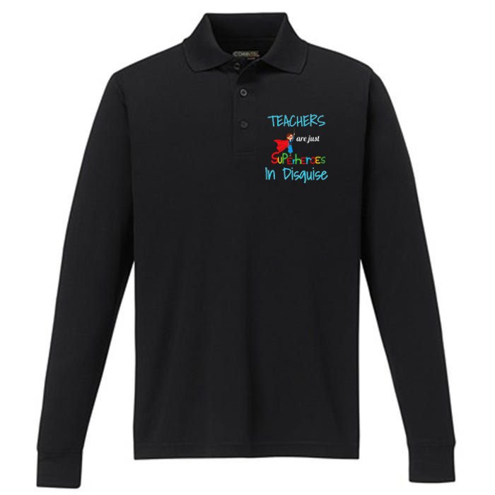 School Teachers Are Superheroes Distressed Design Performance Long Sleeve Polo