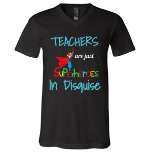 School Teachers Are Superheroes Distressed Design V-Neck T-Shirt