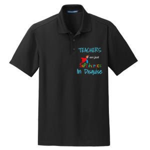 School Teachers Are Superheroes Distressed Design Dry Zone Grid Polo