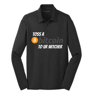 Stylish Toss A Bitcoin To Ur Witcher, Medieval Gamer Design Silk Touch Performance Long Sleeve Polo