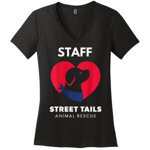 Street Tails Animal Rescue Staff Largew Women's V-Neck T-Shirt