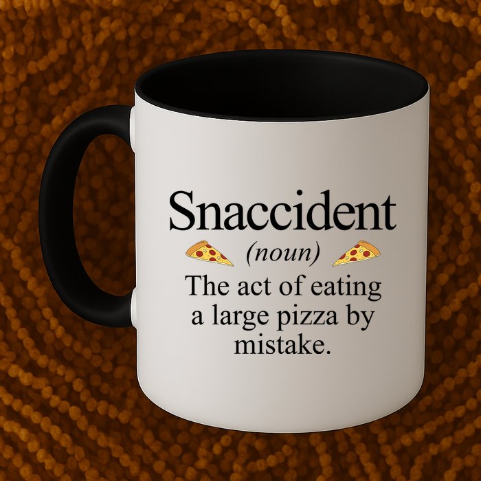 Snaccident The Act Of Eating A Large Pizza By Mistake Mug