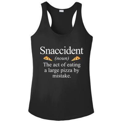 Snaccident The Act Of Eating A Large Pizza By Mistake Ladies PosiCharge Competitor Racerback Tank
