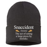 Snaccident The Act Of Eating A Large Pizza By Mistake Sustainable Knit Beanie