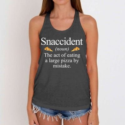 Snaccident The Act Of Eating A Large Pizza By Mistake Women's Knotted Racerback Tank