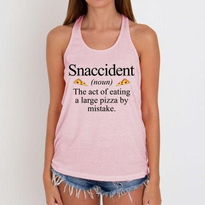 Snaccident The Act Of Eating A Large Pizza By Mistake Women's Knotted Racerback Tank