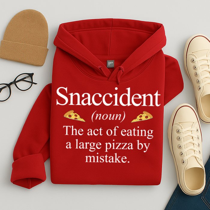 Snaccident The Act Of Eating A Large Pizza By Mistake Hoodie