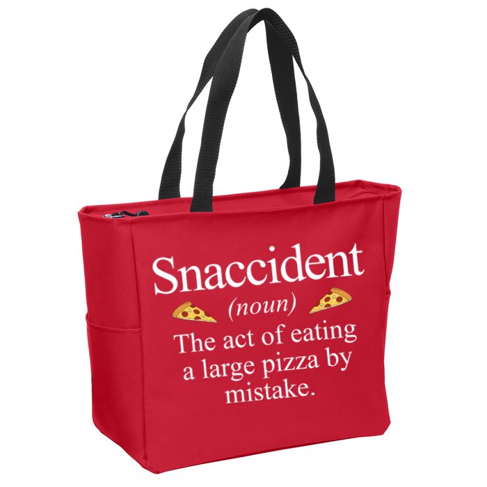 Snaccident The Act Of Eating A Large Pizza By Mistake Zip Tote Bag