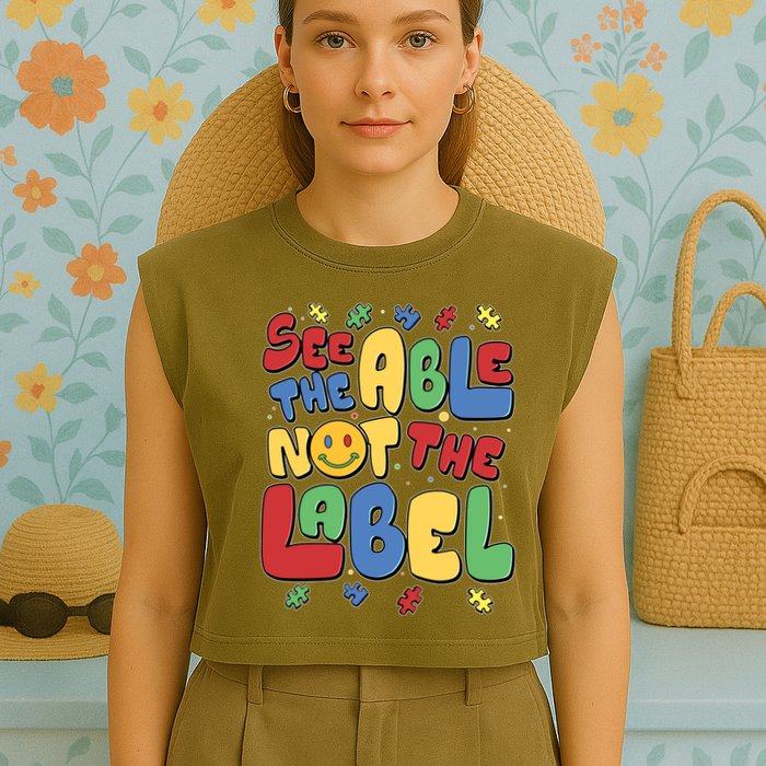 See The Able Not The Label Autism Awareness Garment-Dyed Women's Muscle Tee