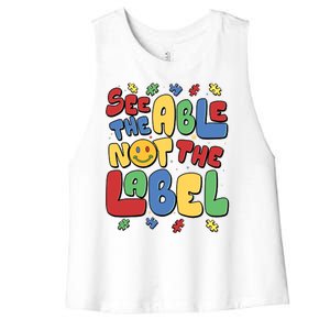 See The Able Not The Label Autism Awareness Women's Racerback Cropped Tank