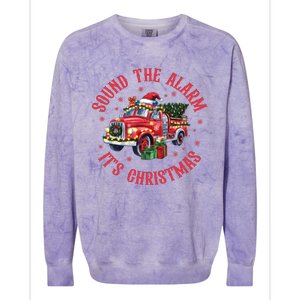 Sound The Alarm It Is Christmas Xmas Holiday Red Truck Firefighter Colorblast Crewneck Sweatshirt