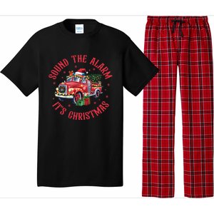 Sound The Alarm It Is Christmas Xmas Holiday Red Truck Firefighter Pajama Set