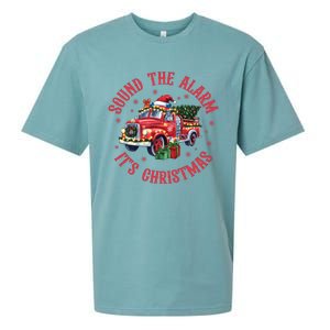 Sound The Alarm It Is Christmas Xmas Holiday Red Truck Firefighter Sueded Cloud Jersey T-Shirt