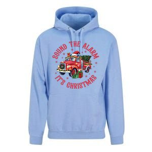 Sound The Alarm It Is Christmas Xmas Holiday Red Truck Firefighter Unisex Surf Hoodie