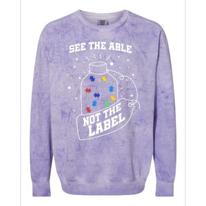 See The Able Not The Label Puzzle Cool Autism Awareness Gift Colorblast Crewneck Sweatshirt