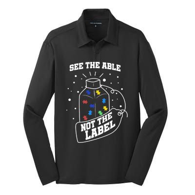 See The Able Not The Label Puzzle Cool Autism Awareness Gift Silk Touch Performance Long Sleeve Polo