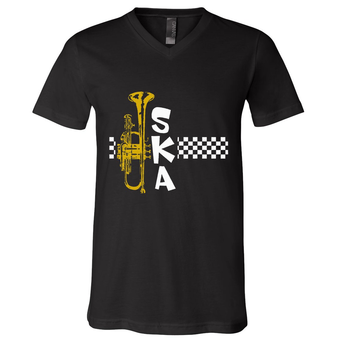 Ska Trumpet And Squares V-Neck T-Shirt