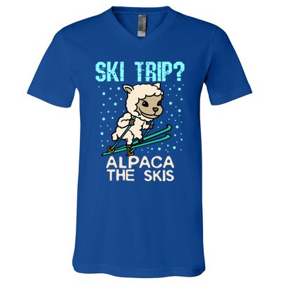 Ski Trip Alpaca The Skis Funny Skier Gift Ski Skiing Lover Funny Gift V-Neck T-Shirt