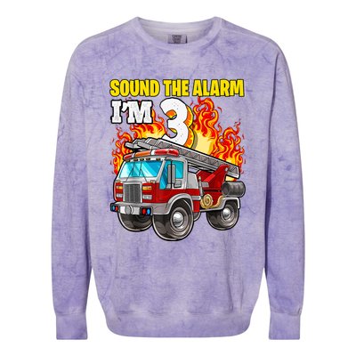 Sound The Alarm Im 3 3rd Birthday Fireman Firetruck Boy Colorblast Crewneck Sweatshirt