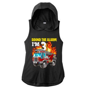 Sound The Alarm Im 3 3rd Birthday Fireman Firetruck Boy Ladies PosiCharge Tri-Blend Wicking Draft Hoodie Tank