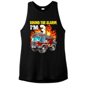 Sound The Alarm Im 3 3rd Birthday Fireman Firetruck Boy Ladies PosiCharge Tri-Blend Wicking Tank