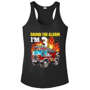 Sound The Alarm Im 3 3rd Birthday Fireman Firetruck Boy Ladies PosiCharge Competitor Racerback Tank