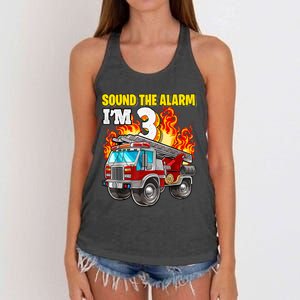 Sound The Alarm Im 3 3rd Birthday Fireman Firetruck Boy Women's Knotted Racerback Tank