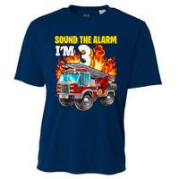 Sound The Alarm Im 3 3rd Birthday Fireman Firetruck Boy Cooling Performance Crew T-Shirt